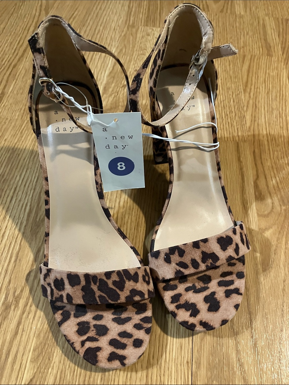A New Day Women’s Ankle Strap Sandal Sz 8 NWT Leopard Print 4” Block Heel